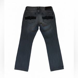 Dussault Custom Ink Y2K Men’s Jeans Grey Wash Embroidered Leather  Size 31